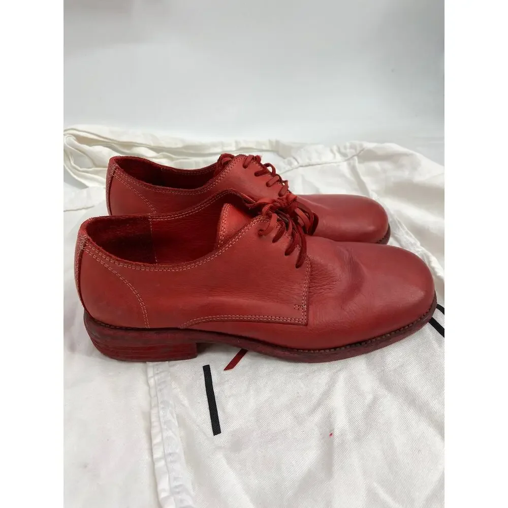 Guidi 792Z Red Leather Lace Up Round Toe Derby Shoes‎ Size 35